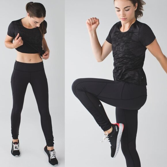 LULULEMON Speed Tight III Ruched Ankle Black Full Leggings w/ Pocket 4511 - Picture 1 of 13
